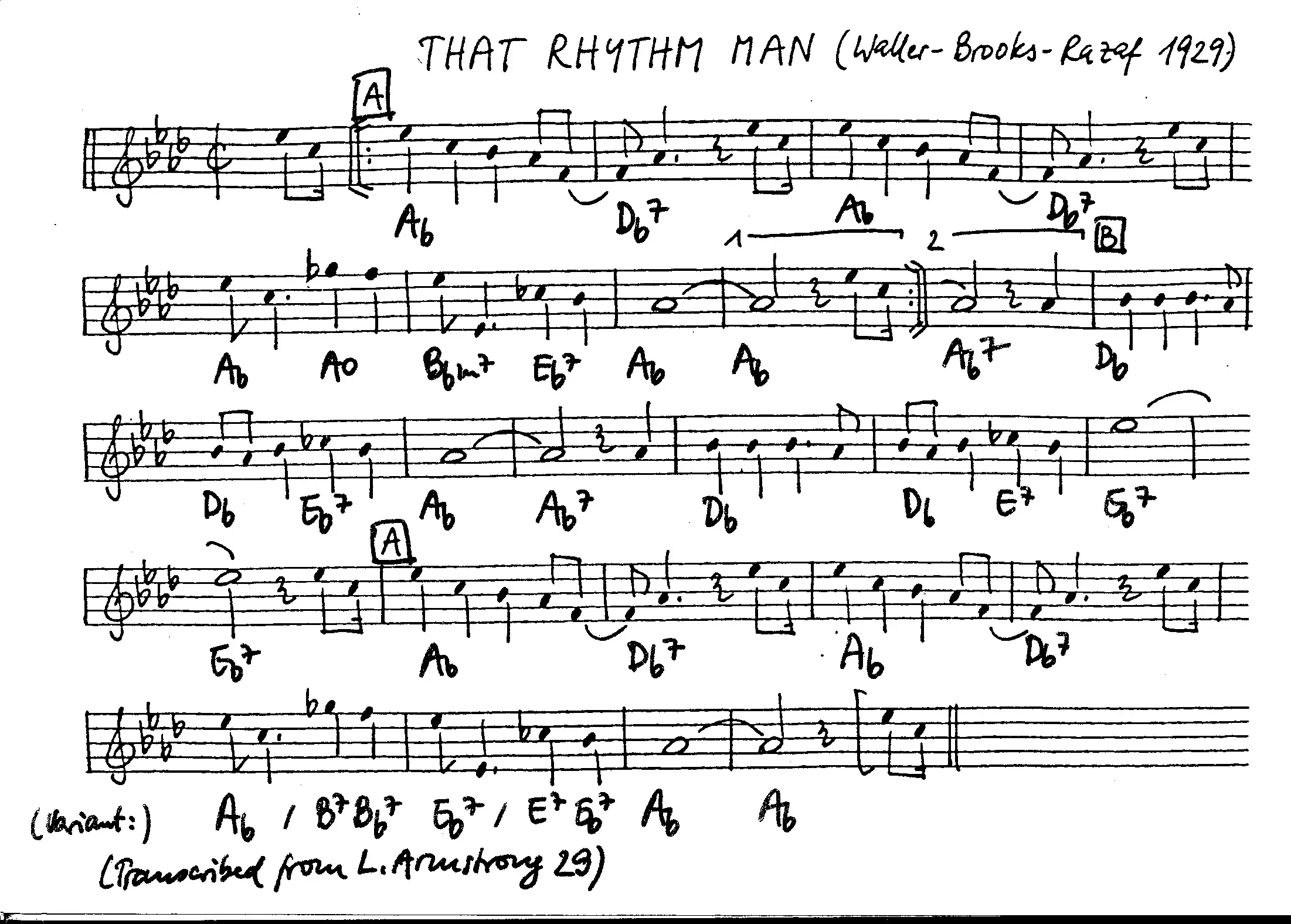 that rhythm man free jazz leadsheet - Courtesy of the Jungle Jazz Band